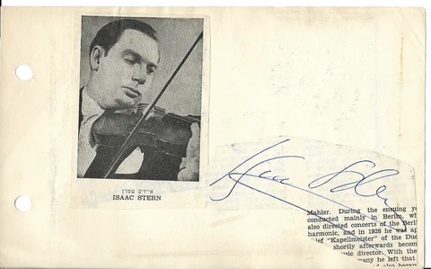 1960s GREAT VIOLINIST ISAAC STERN in ISRAEL SIGNED  AUTOGRAPH Cover