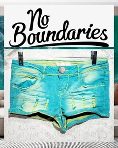 No Boundaries High Rise Junior Destructed Turquoise Shorts  Size: 1 NWOT - Picture 1 of 12