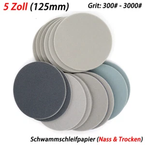 5" 125mm Schwamm Schleifpapier P300 - P3000 Klett-Schleifscheiben Nass & Trocken - Picture 1 of 18