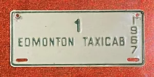 1967 Edmonton Alberta TAXICAB License Plate RARE #1 Taxi SINGLE DIGIT Low Number - Picture 1 of 2
