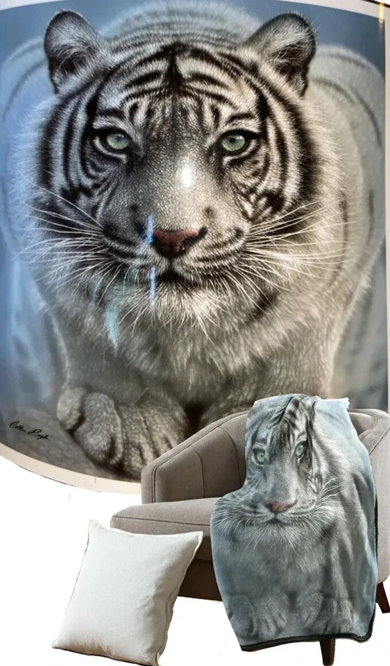 White Tiger Plush Throw Blanket Heartland Collin Bogle 50in X 60in