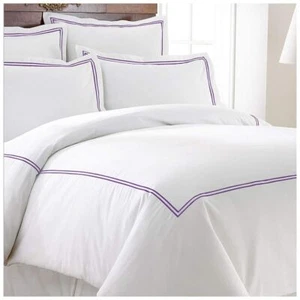 400TC Cotton Double Embroidery Sateen Solid Duvet Cover Set - Picture 1 of 34