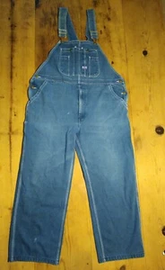 Big Smith Overalls Mens 40x30 Denim Bib Bibbers 100% Cotton Zip Fly Medium Wash - Picture 1 of 15