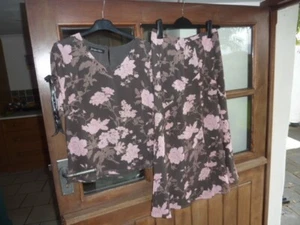 JACQUES VERT SZ 10 FAB ESPRESSO & PINK CHIFFON LINED SKIRT & BLOUSE SET - Picture 1 of 7