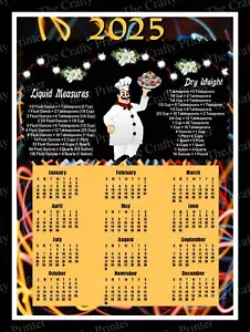 CALENDARIO MAGNETE 2025 Fat Chef Decor + Tabella di conversione per misure secco/liquido - Foto 1 di 2