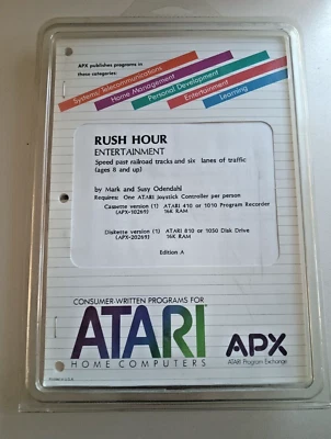Rush Hour APX; Atari 400/800/XL/XE Disk w/Manual APX-20269 NOS Plastic Cover - Image 1 of 2