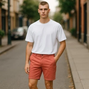 Goodfellow & Co Hombre 9" Linden Flat Front Chino Shorts Mango Berry 38 - Imagen 1 de 4