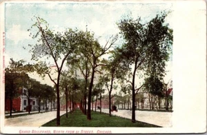 Postal UDB brillante de la escena callejera de GRAND BOULEVARD Chicago, Illinois IL - Imagen 1 de 2