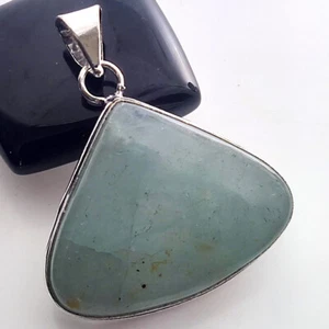 925 Silver Plated Aquamarine Ethnic Pendant Handmade Jewelry Size 1.6" AU O751 - Picture 1 of 3