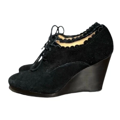 🌻 Jack Rogers "Olivia” Black Suede Wedge Booties Boots Women’s Size 8 - Image 1 of 4