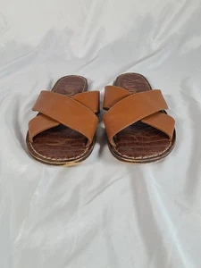 Sam Edelman Gertrude hellbraune flache Damen-Leder-Pantoletten mit Kreuzriemen 7,5 M - Bild 1 von 7