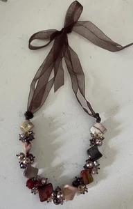 ￼ Crystal Stone Glass Beaded Necklace 18” Adjustable Ribbon Multicolor gorgeous - Picture 1 of 9