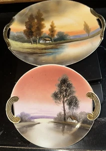 Lot Of 2 Hand painted Gold Trim Noritake Plates, Beautiful Water Scenes, 1940’s - Picture 1 of 5