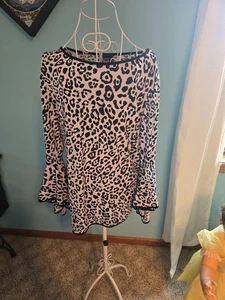 Coco Bianco Leopard Print Bell Sleeve Tunic Size L - Picture 1 of 8