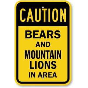 Letrero de precaución de osos y leones de montaña en el área de aluminio resistente a la intemperie b00573 - Imagen 1 de 1