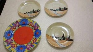 Art Deco Vintage Made in Japan 1 Plate, 3 Saucers (Lusterware) Czech Look Flower - Bild 1 von 7