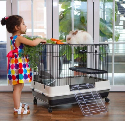 MCAGE XLarge 32" Indoor 2-Floor Guinea Pig Rabbit Bunny Ferret Kitten Cage Hutch House