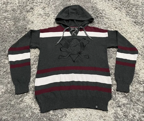 NHL Bruzer Anaheim Mighty Ducks Gray Purple White Men Small Lacer Hoodie Sweater Cover