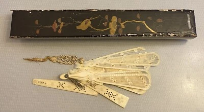 Antique Japanese Lacquer Fan Box 14.5" Long Repair Pieces Restoration Repurpose - Image 1 of 4