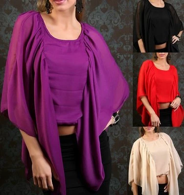 Sexy Miss Women Chiffon Blouse Shirt Bat Flutter Short Sleeve 34/36/38 NEW TOP - Image 1 of 2