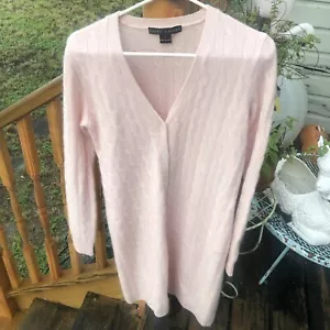 Ralph Lauren Pale Pink Cashmere Dress L Long Cardigan Cable Sweater Black Label - Picture 1 of 6