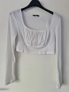 XL White Ribbed Knit Cropped Top - Picture 1 of 2