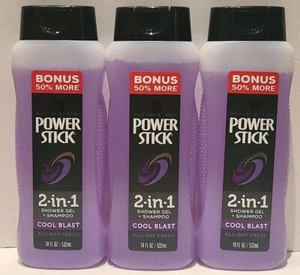 3X Power Stick 2 en 1 Gel de Ducha + Champú Cool Blast Todo el Día Fresco 18OZ NUEVO - Imagen 1 de 2