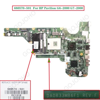 680570-501 / 680570-001 Motherboard for HP G4/G6/G7-2000 DA0R33MB6F1 Test OK - Image 1 of 4