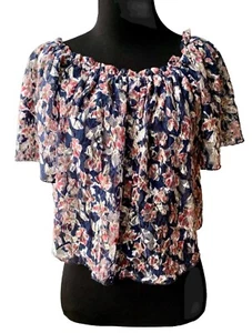 Reggiseno foderato floreale trasparente crop top S contadino con volant nero spalle scoperte usato in ottime condizioni - Foto 1 di 9