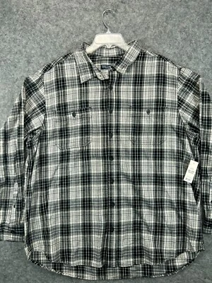 Camisa Desteñida Glory Nueva Con Etiquetas Sarga Abotonada Adulto Hombre 2XL XXL Negra A Cuadros Manga Larga Foto 1 de 4