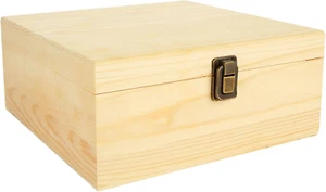 Unfinished Wooden Box, Wooden Storage Box with Hinged Lid, Pine Wood Box DIY Cra - Picture 1 of 7