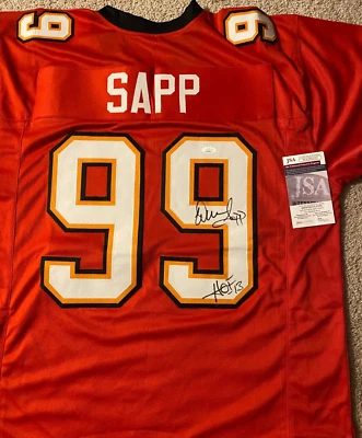 Warren Sapp Autographed/Signed Pro Style Red XL Jersey HOF JSA - Image 1 of 3