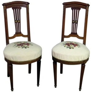 Nice Pair French Louis XVI Directoire Style Vanity Boudoir Slipper Chairs - Picture 1 of 7
