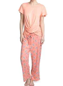 Muk Luks Cloud Knit Cropped Pants Lounge Pajamas Peach koala print S - Picture 1 of 1