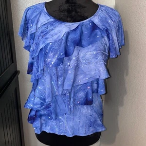 Simplicity By Azul Blouse Women's Small Blue Ruffles Sequins Y2K Glam Fairycore - Picture 1 of 9