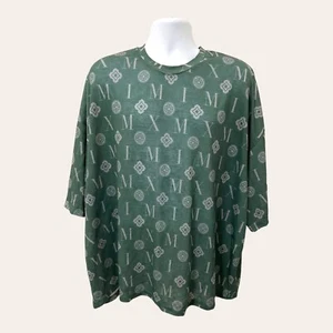ASOS DESIGN oversized t-shirt in green with all over monogram print 4XL Mens - Picture 1 of 9