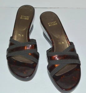 STUART WEITZMAN TORTOISE SHELL WEDGE SLIDE ON SANDALS WOMEN SZ 7.5 M *EUC* - Picture 1 of 10