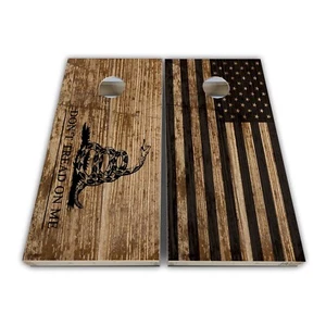 USA Flag Don't Tread on Me Custom Cornhole Board Wrap Laminated Vinyl Wrap Set - Picture 1 of 4