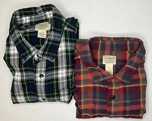LOT (2x) L.L. Bean Flannel Button Down Shirt Men’s XLT XL-Tall Green Red Fall - Picture 1 of 7
