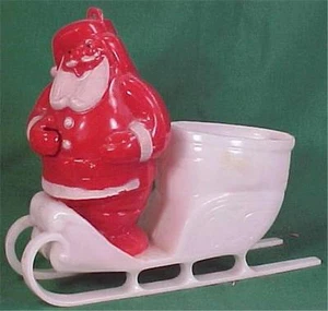 Santa Claus in Sleigh Christmas Ornament Candy Container Hard Plastic MCM - Picture 1 of 6