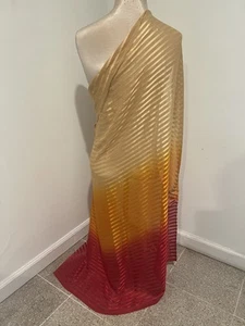 Gold Red Orange Satin  Strip Chiffon Fabric 45” Width 1 Yard - Picture 1 of 5