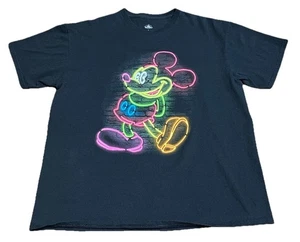 Disney Mickey Mouse Neon t shirt L black short sleeve 100% cotton  - Picture 1 of 8
