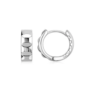 14K White Gold Square Motif Faceted Huggie Earrings - Picture 1 of 2