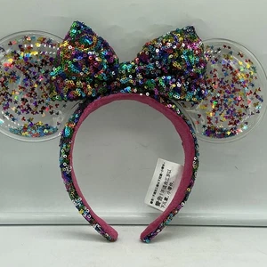 Disney Parks Minnie Mouse Schleife Regenbogen Konfetti Pailletten Schleife Ohren Stirnband - Bild 1 von 3