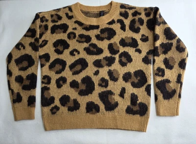 Suéter feminino dourado estampa de leopardo manga longa tamanho M - Imagem 1 de 4