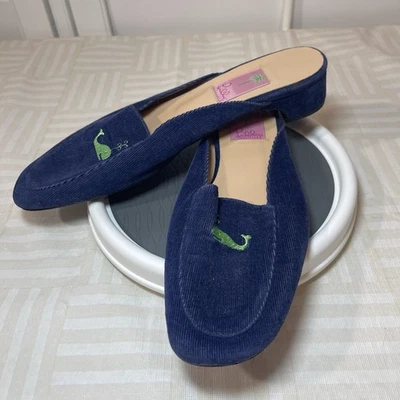 LILLY PULITZER Mujer Azul Marino Pana Cuero Mules Toboganes Carrera Informal 9.5M Foto 1 de 4