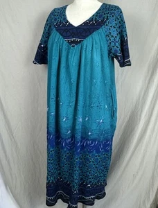 National Brand LARGE Patio 100% COTTON House Dress Blue Aztec Coat Robe Pullover - Picture 1 of 15
