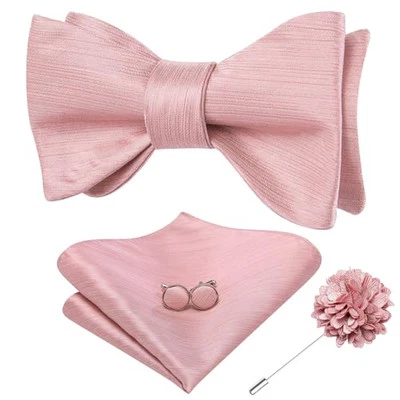  Self Tie Bow Ties and Lapel Pin for Men Paisley Solid Mens Blush Rose Gold - Image 1 of 4