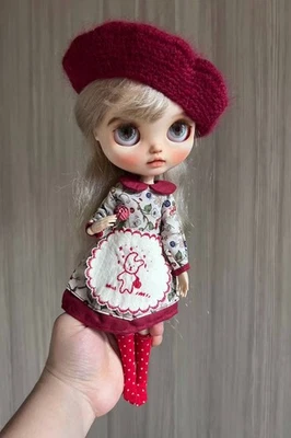 Blythe Doll Clothes -- Little Miss Chef Themed Outfit with Paper Flower (OOAK) - Image 1 of 4