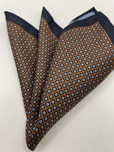 Pocket Square, Men’s NEXT, Blue Brown White Geometric Squares, 10 Inch - Picture 1 of 5